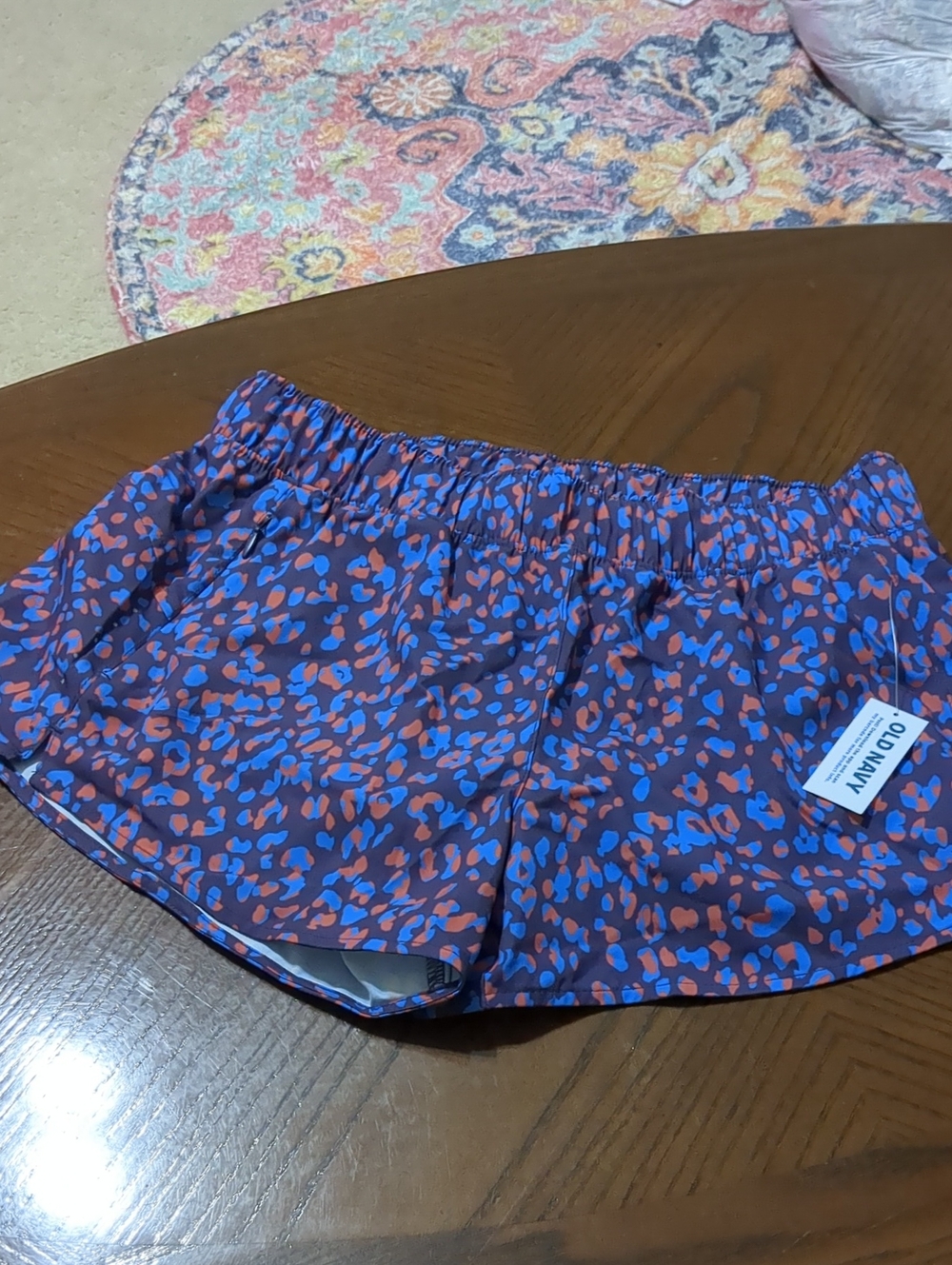 Old Navy Blue and Coral Leopard-Style Running Shorts